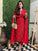 Women Embroidered Cotton Rayon Straight Kurta With Attached Dupatta,Pant Set (Red)