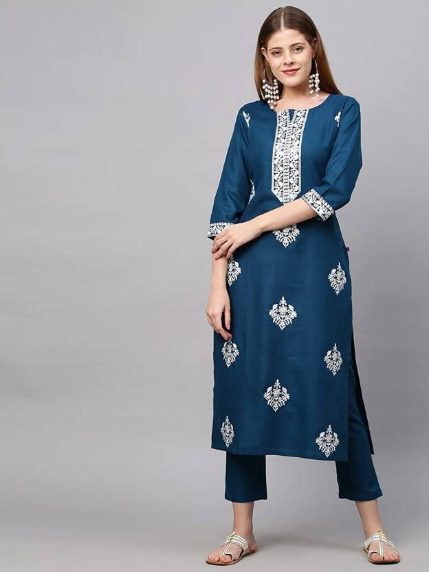 Women White Motifs Embroidered Kurta Pant Dupatta Set