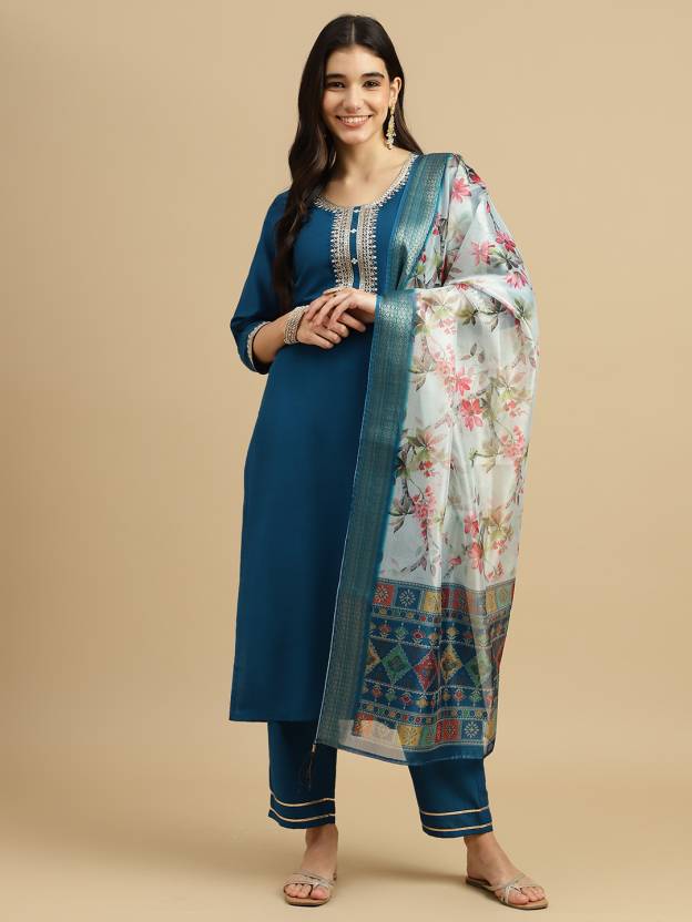 Women Cotton Kurta Pant Dupatta Set