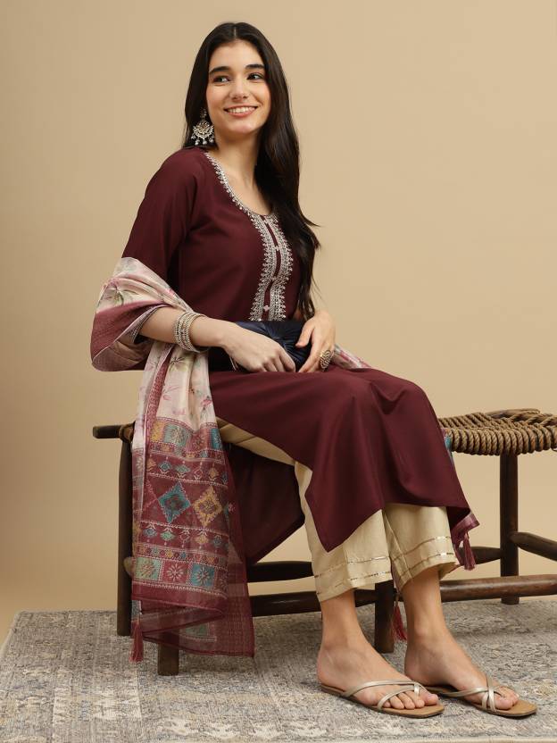 Women Cotton Kurta Pant Dupatta Set